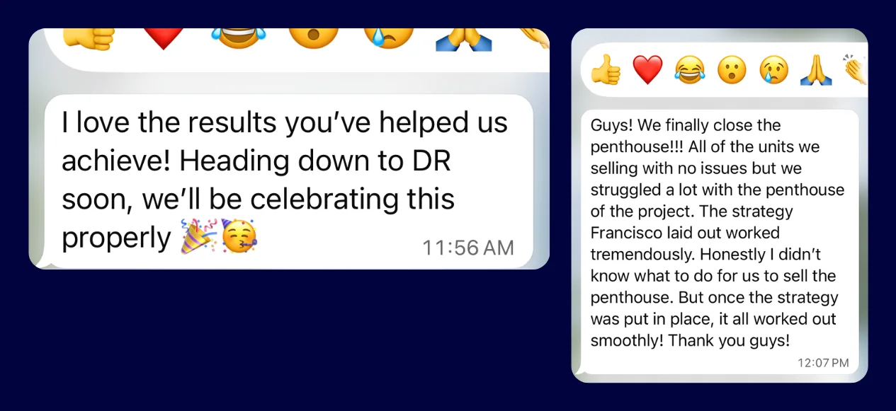 Client messages about selling the penthouse