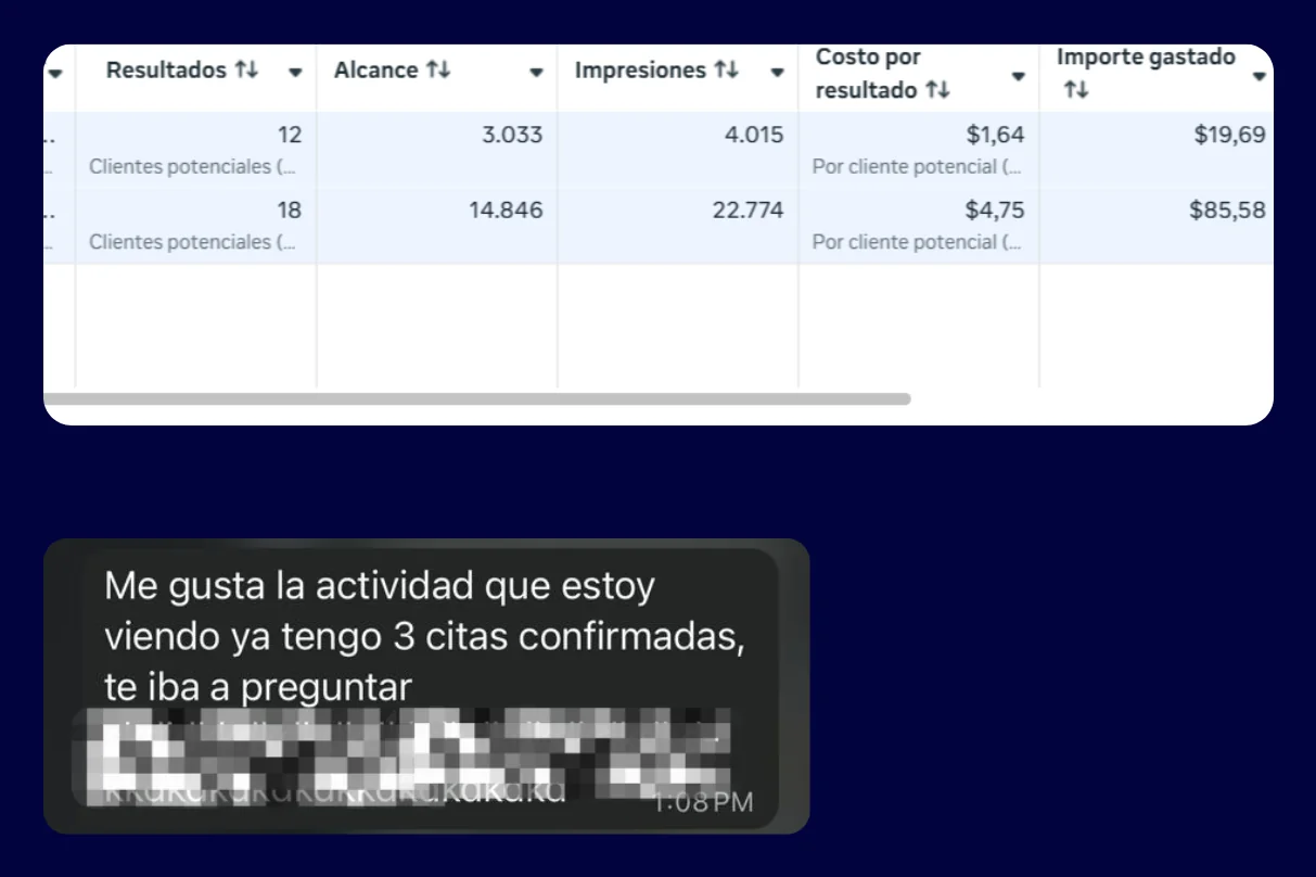 Lead campaign results and a message about 3 confirmed appointments