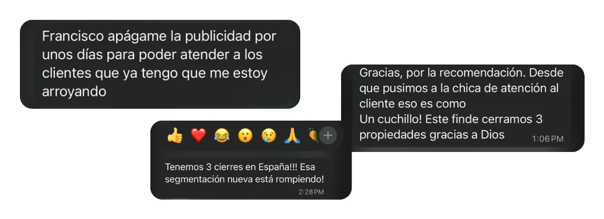 Developers asking to pause ads to keep up with clients and reporting 3 closings